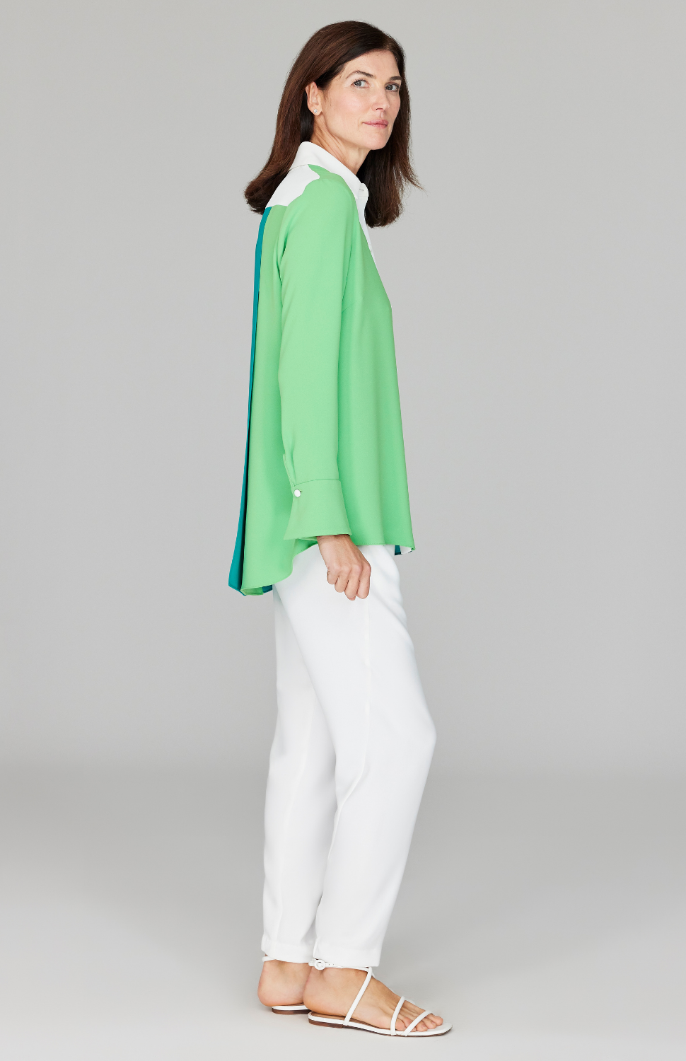 Color Block Lustrous Crepe Back Overlap Shirt