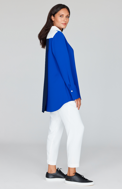 Color Block Lustrous Crepe Back Overlap Shirt