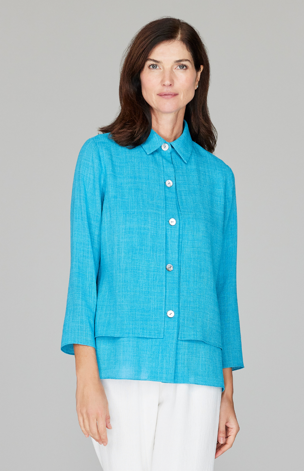 Microlinen Front Overlap Collared Shirt