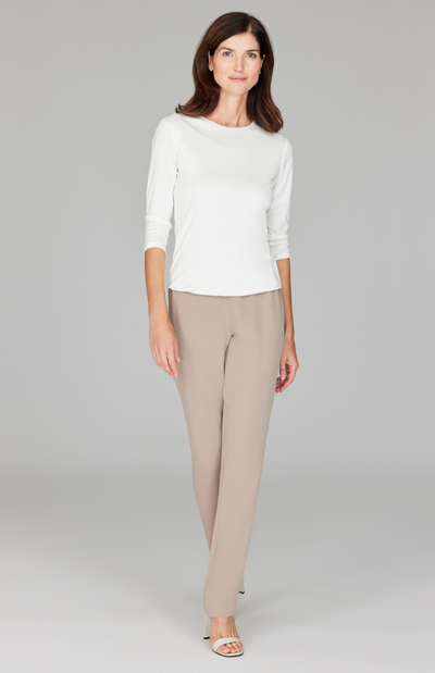 Lustrous Crepe Essential Narrow Leg Pant w/Flat Front, Back Elastic, & Slimmest Fit