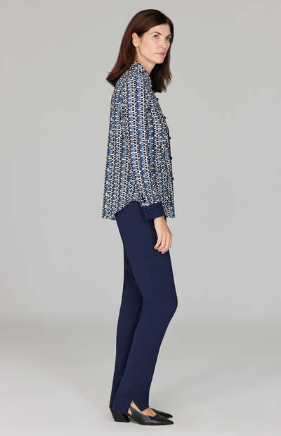 Geometric Dot Knit Collared Tailored Blouse