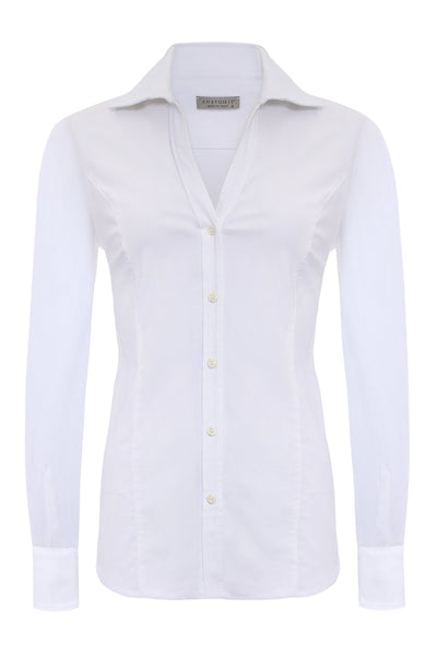 The Best Travel Shirt. Flat Lay of a Beth Button Front Shirt in White