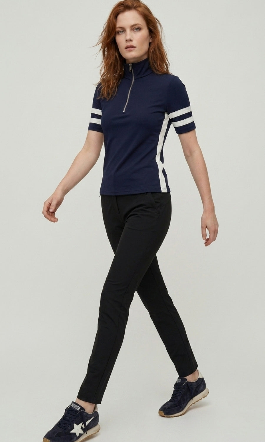 Serena Sport Striped Zip-Up Short Sleeve Top