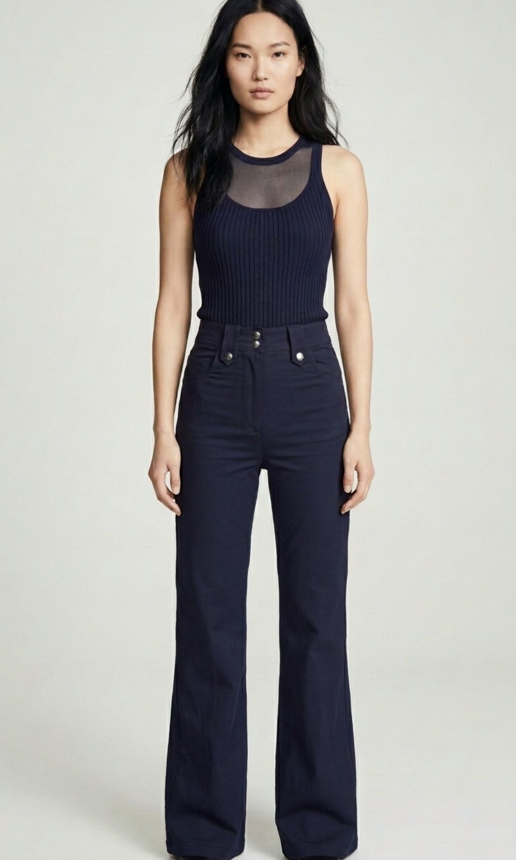 Gio Mixed-Stitch Rib Sweater in Navy