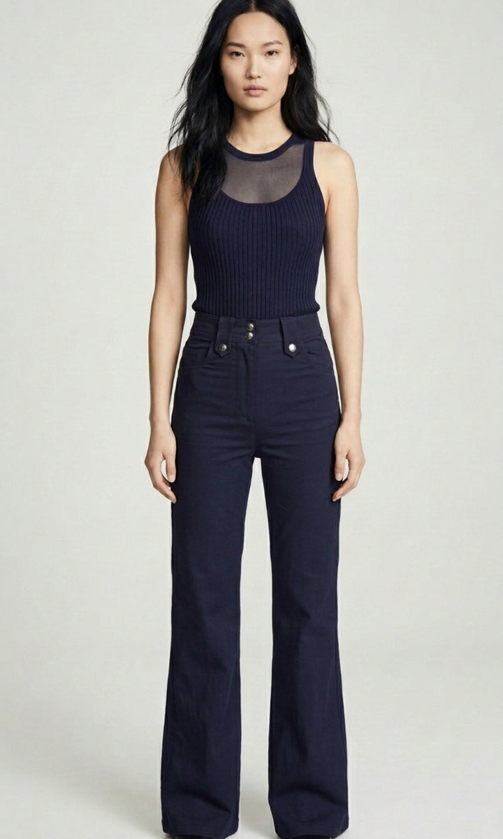 Gio Mixed-Stitch Rib Sweater in Navy