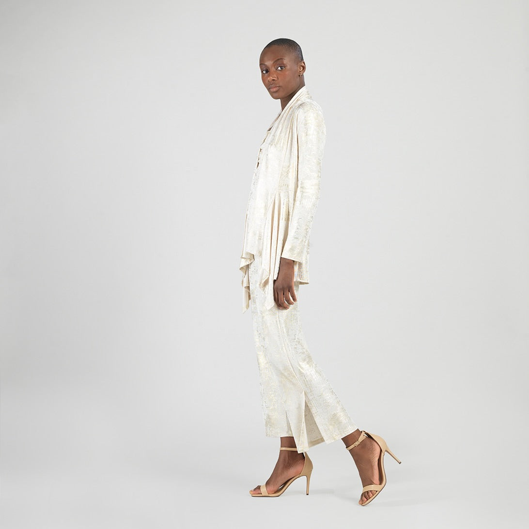 Foil Sheen - Drape Tunic Cardigan - Champagne
