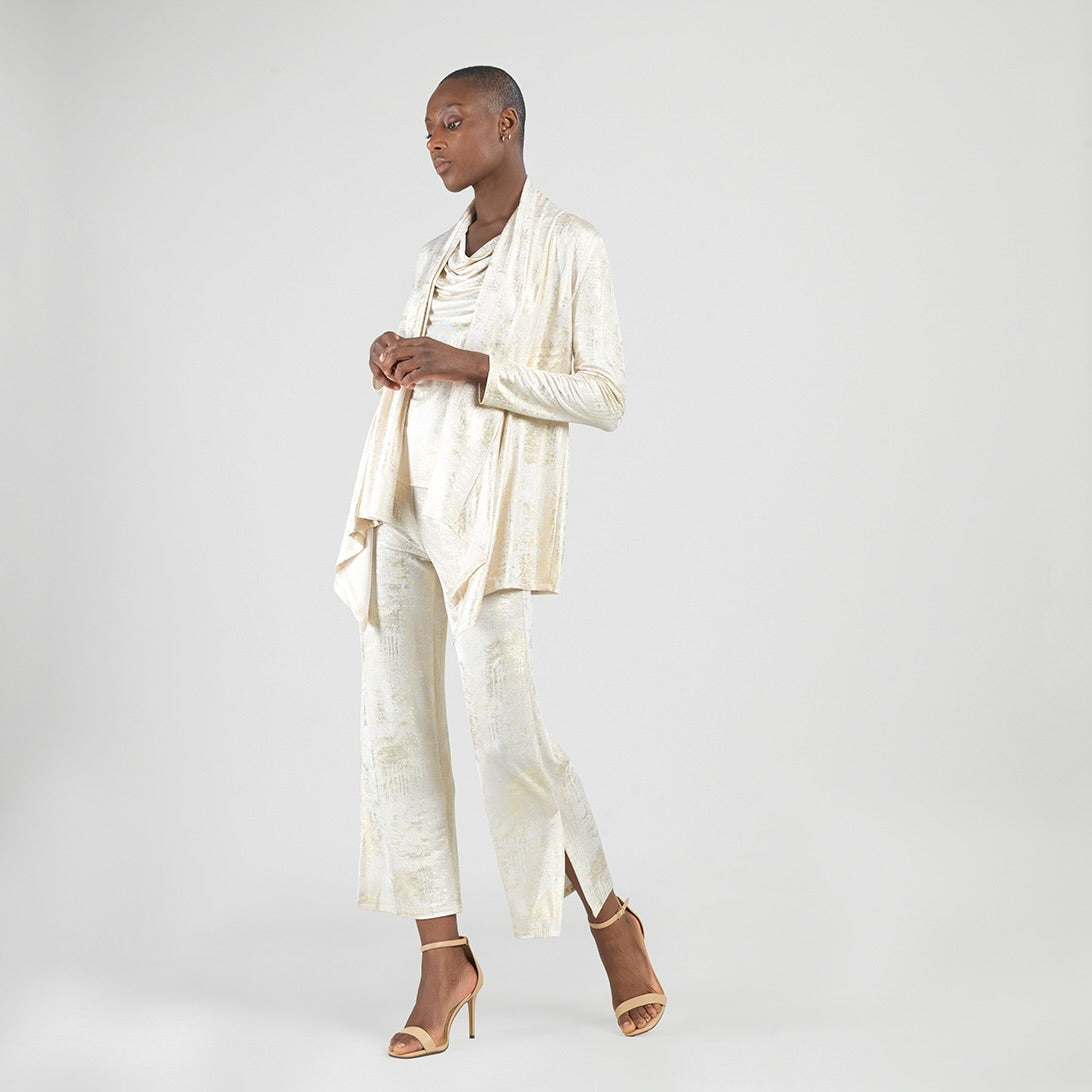 Foil Sheen - Drape Tunic Cardigan - Champagne