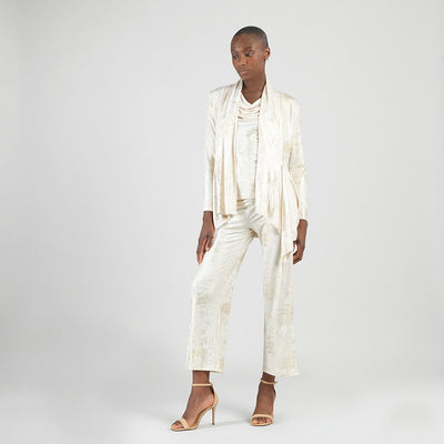 Foil Sheen - Drape Tunic Cardigan - Champagne