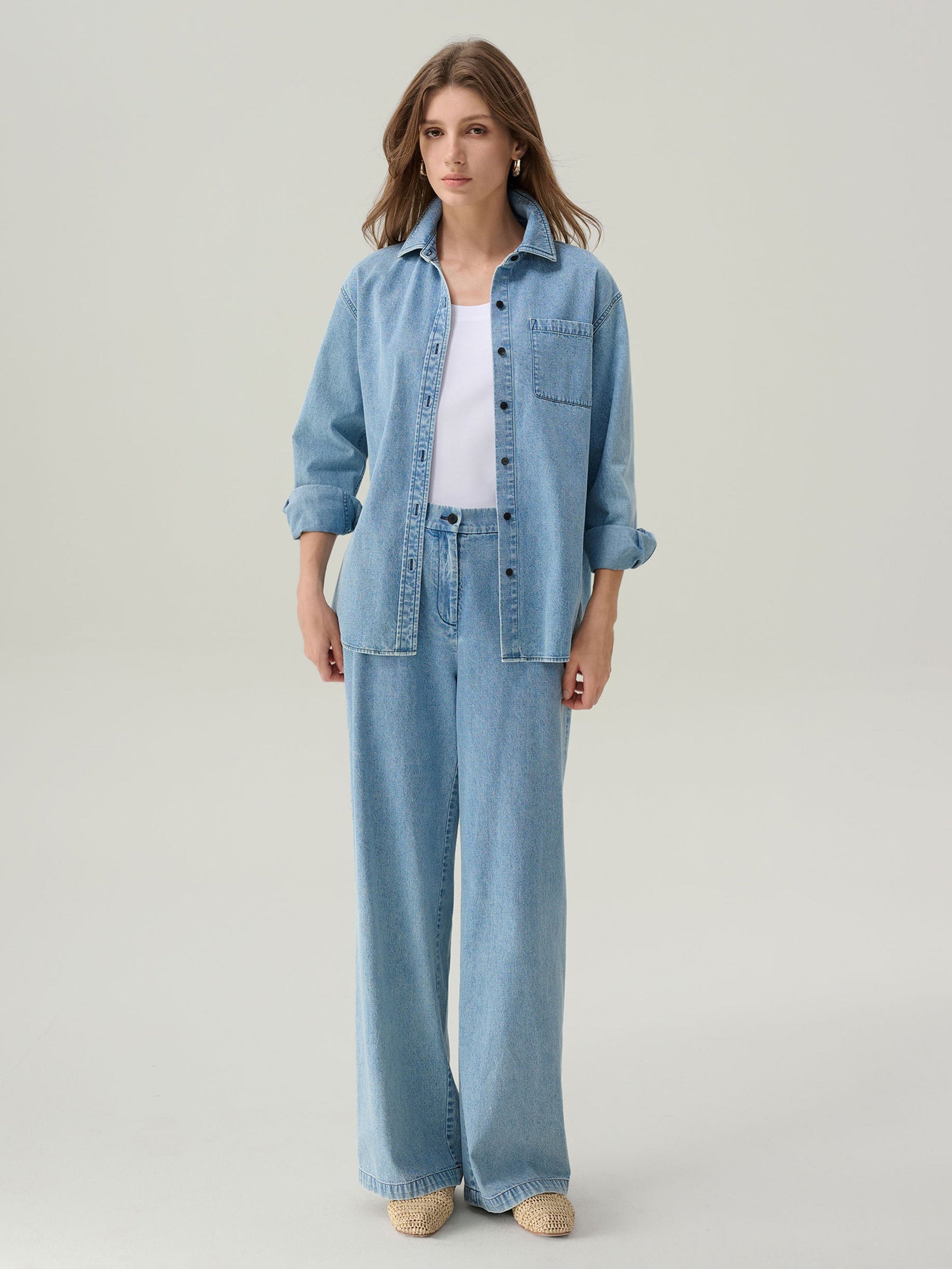 Lara Light Denim Button 
Down Top