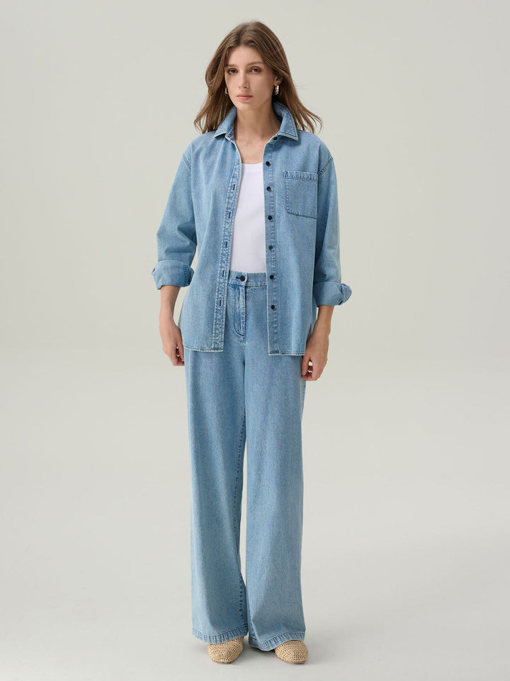 Lara Light Denim Button 
Down Top