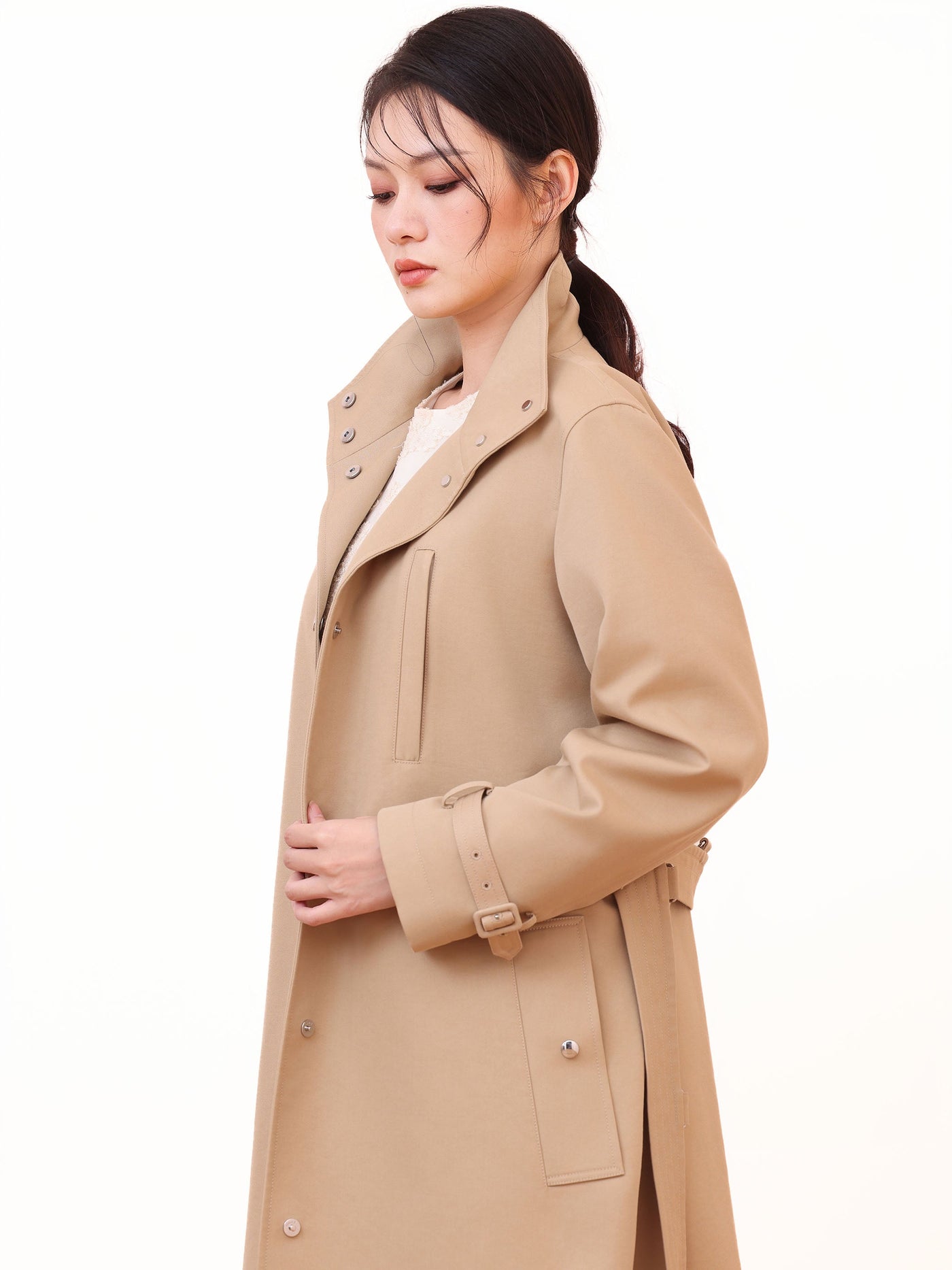 COTTON TWILL TRENCH COAT WITH HARDWARE TRIM