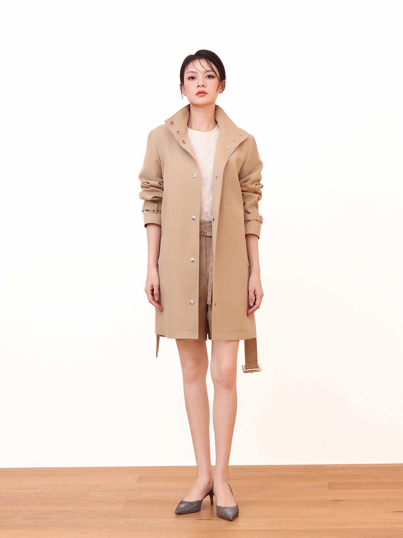 COTTON TWILL TRENCH COAT WITH HARDWARE TRIM