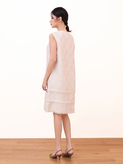 SLEEVELESS TWEED DRESS WITH FRINGE DETAIL