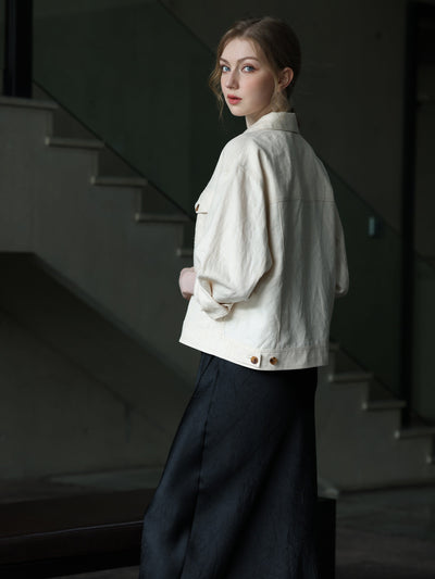 DROPPED SHOULDER LINEN OVERSIZED JACKET