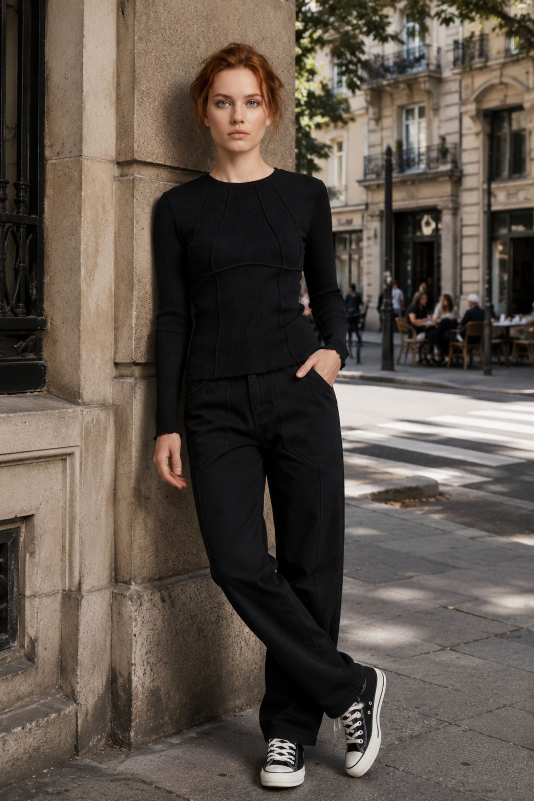 Long Sleeve Celeste Rib Top with Seam Shaping