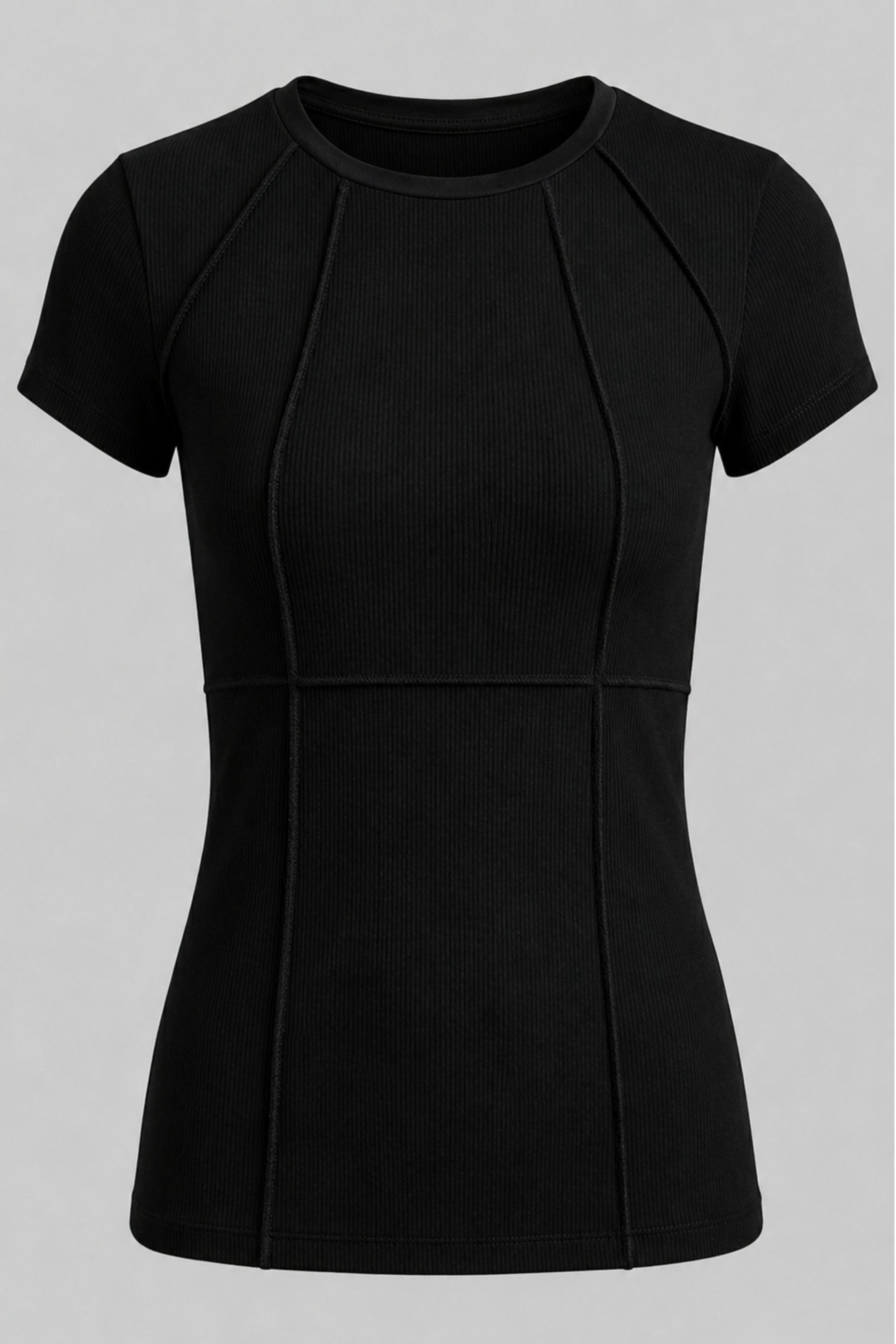 Short Sleeve Celeste Rib Top with Seam Shaping