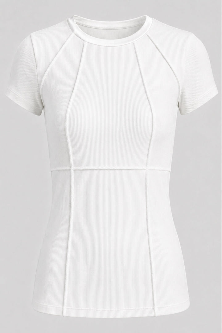 Short Sleeve Celeste Rib Top with Seam Shaping