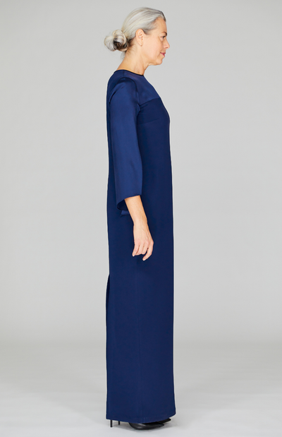 Long Sleeve Silk Gown with Satin Contrast