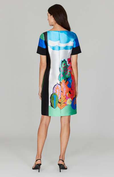 Color Block Floral Short Sleeve Sheath Dress