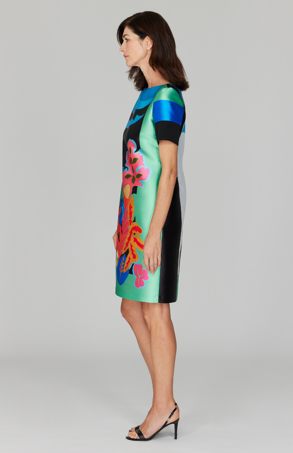 Color Block Floral Short Sleeve Sheath Dress