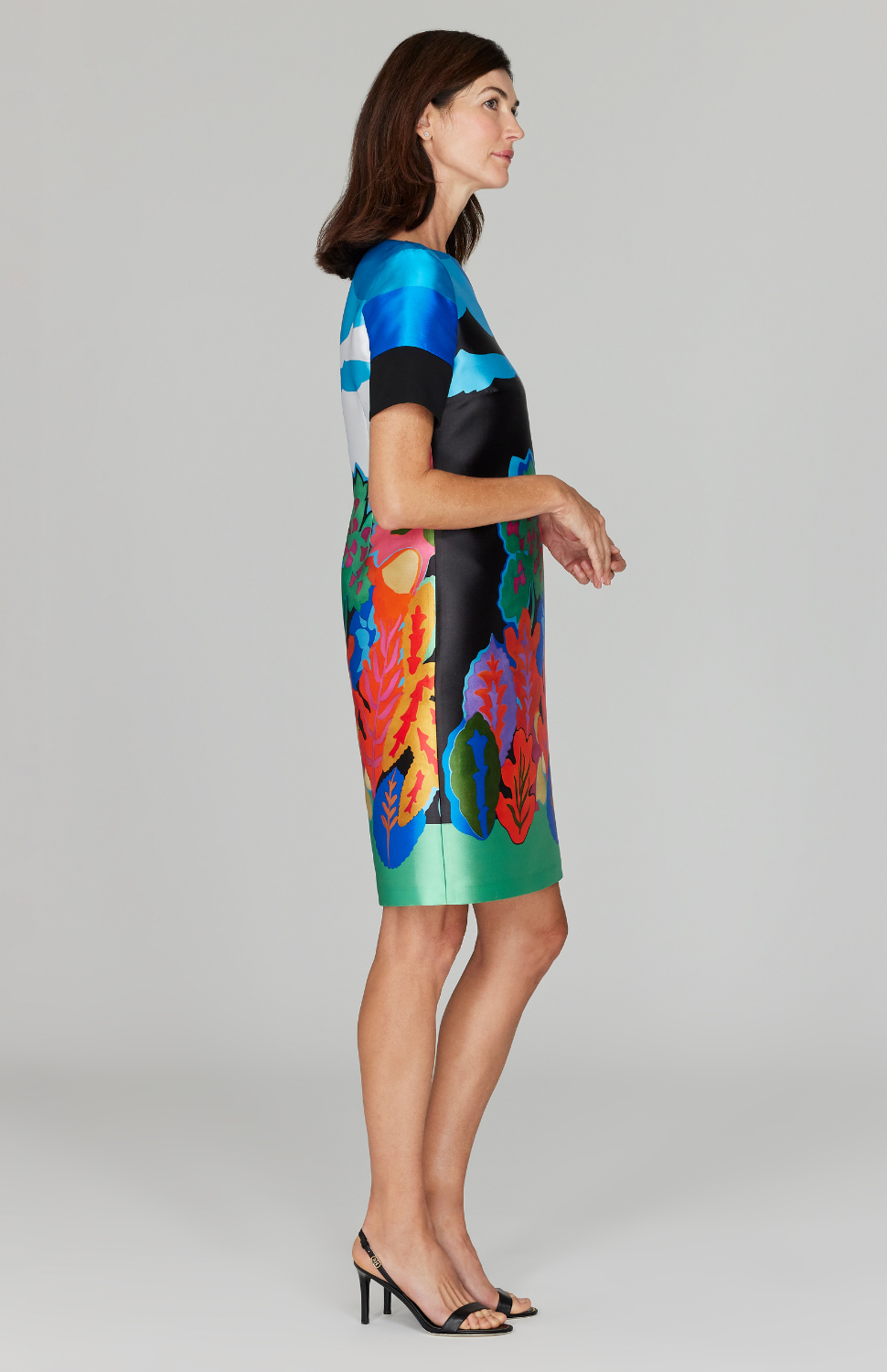 Color Block Floral Short Sleeve Sheath Dress