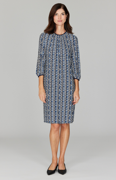 Geometric Dot Gather Neck Shift Dress