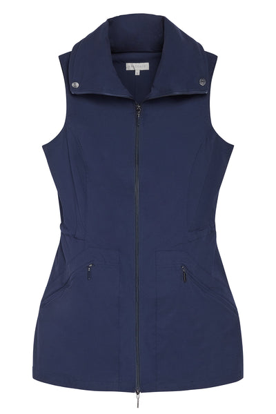 The Best Travel Vest. Flat Lay of a Delaney Travel Vest in Navy