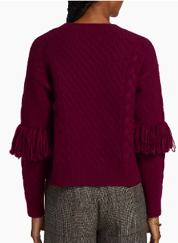 NOVELTY STITCH PULLOVER WITH FRINGE AT SLEEVES