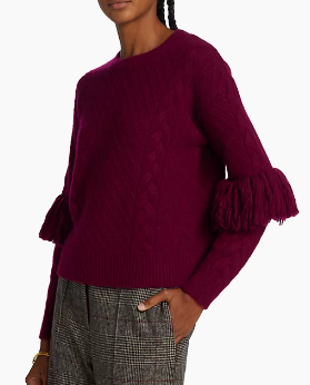 NOVELTY STITCH PULLOVER WITH FRINGE AT SLEEVES