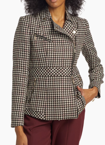 THE NATALYIA HOUNDSTOOTH MOTO JACKET