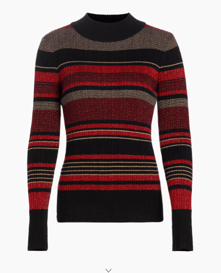 LUREX STRIPE MOCK NECK SWEATER