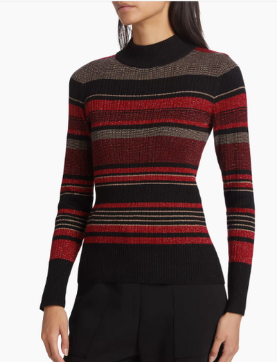 LUREX STRIPE MOCK NECK SWEATER