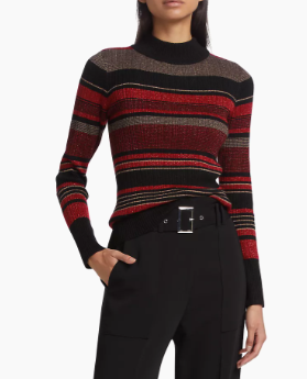 LUREX STRIPE MOCK NECK SWEATER