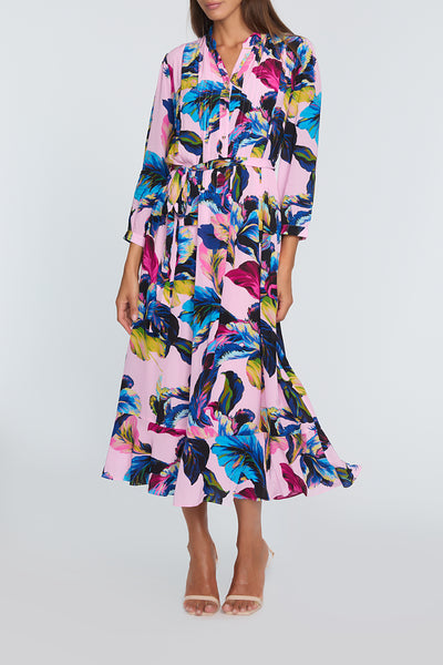 THE MILA DAPHNE GARDEN SILK PRINTED DRESS