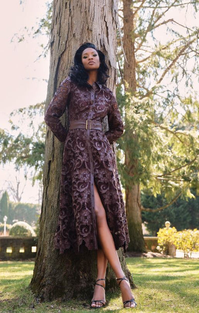 THE CHAYENNE VEGAN LEATHER LACE DRESS - ETR54330