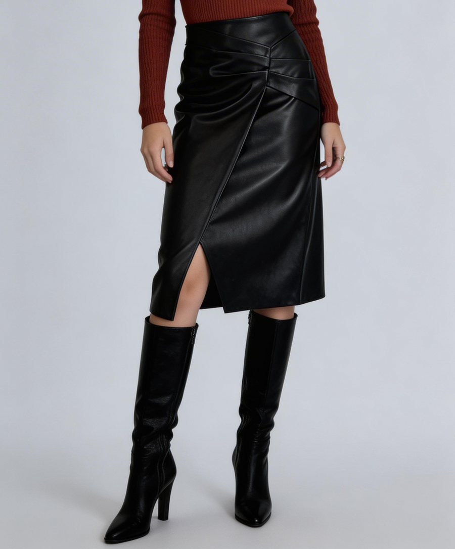 The Amelia Vegan Leather Wrap Skirt - ETR64218