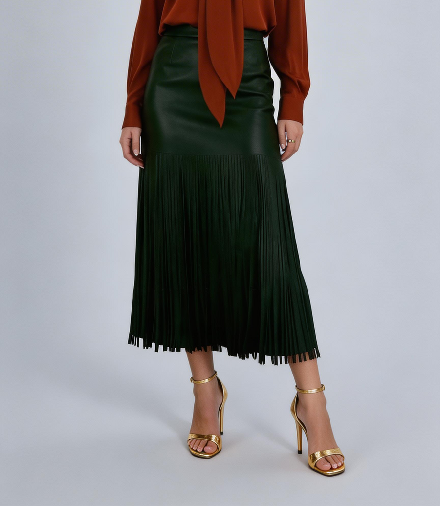 The Kaia Fringe Vegan Leather Skirt - ETR64219