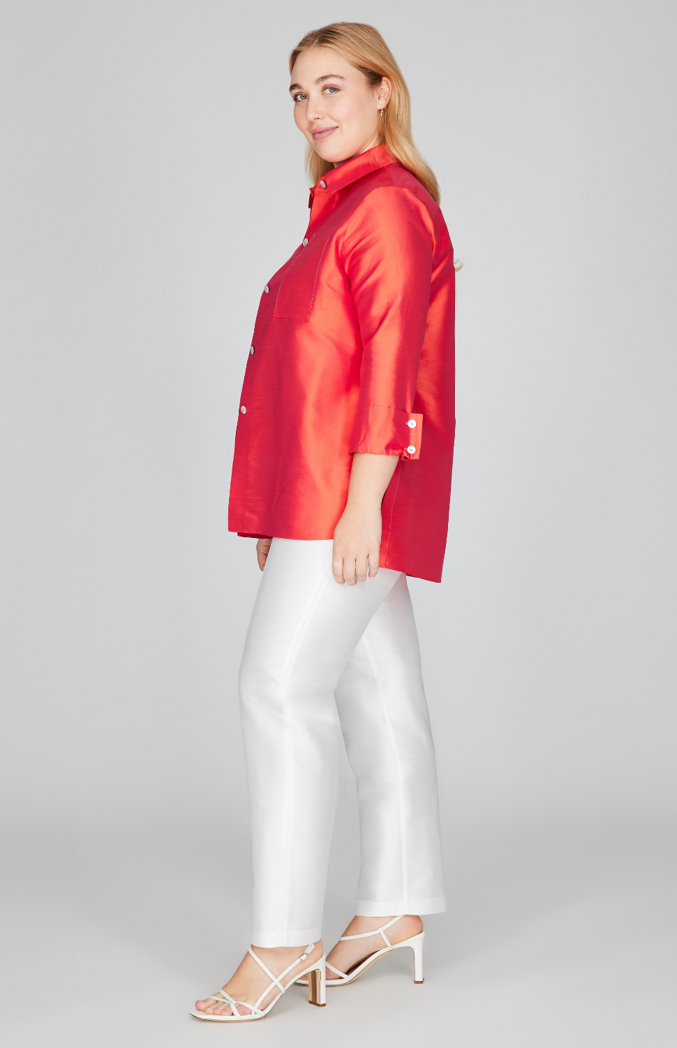 Silk Shantung Narrow Crop Pant w/ Pockets