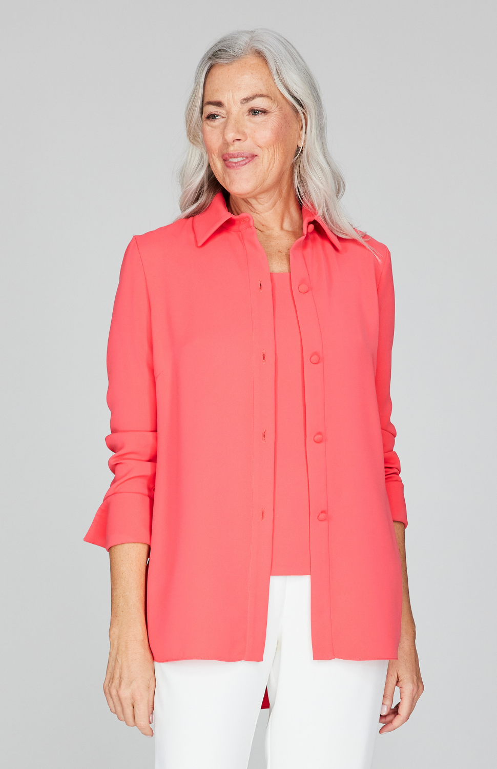 Lustrous Crepe Back Overlap Shirt