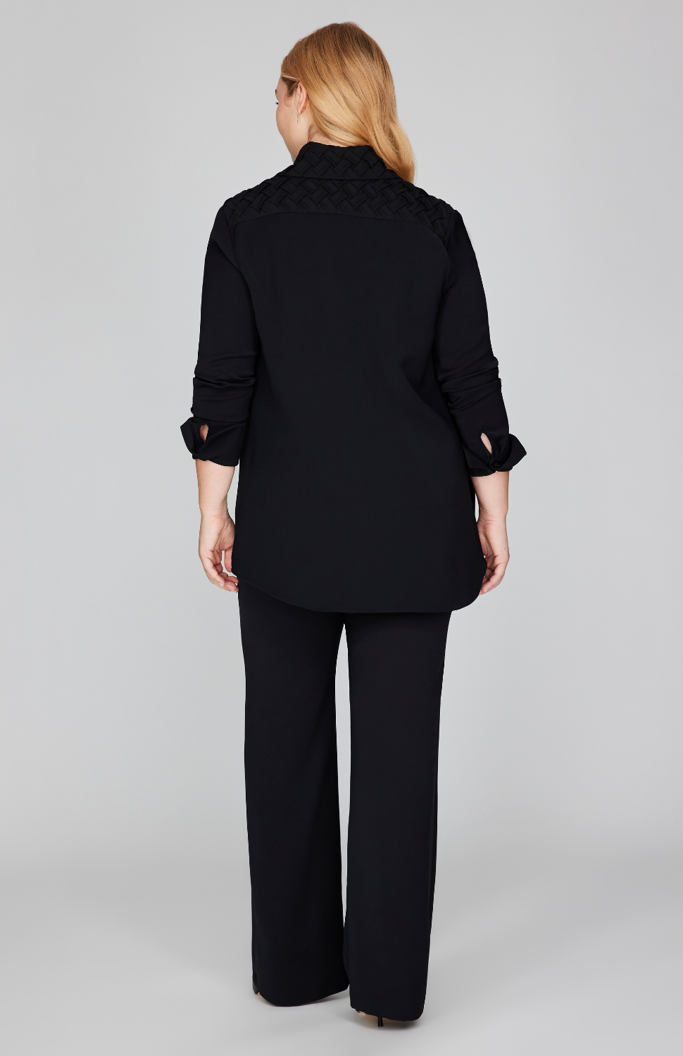 Lattice Smocking Collared Button Down Shirt