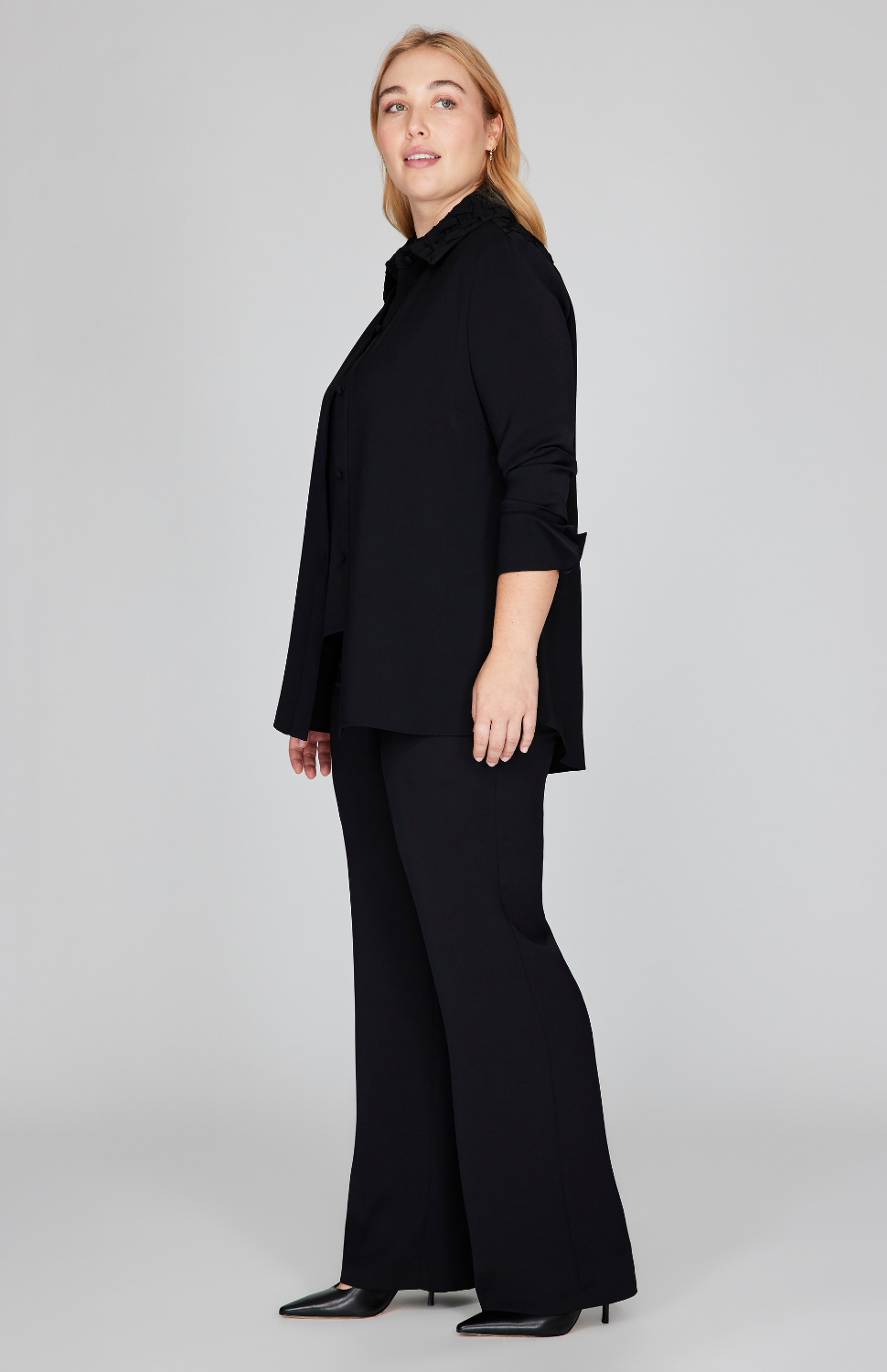 Lattice Smocking Collared Button Down Shirt