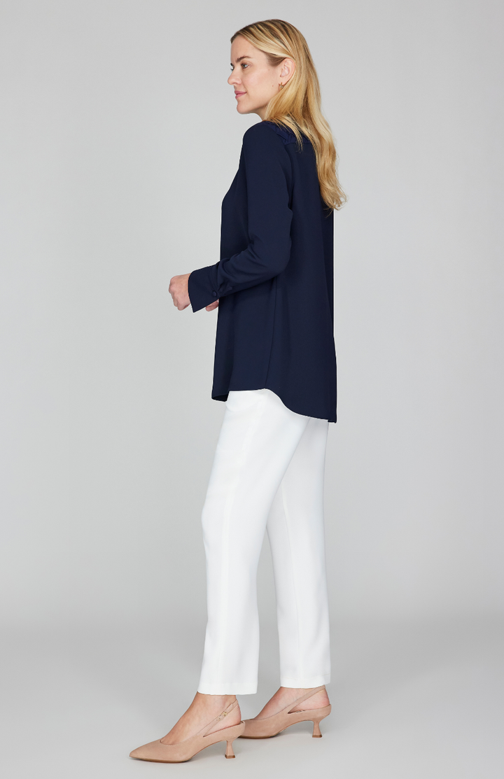 Lattice Smocking Collared Button Down Shirt