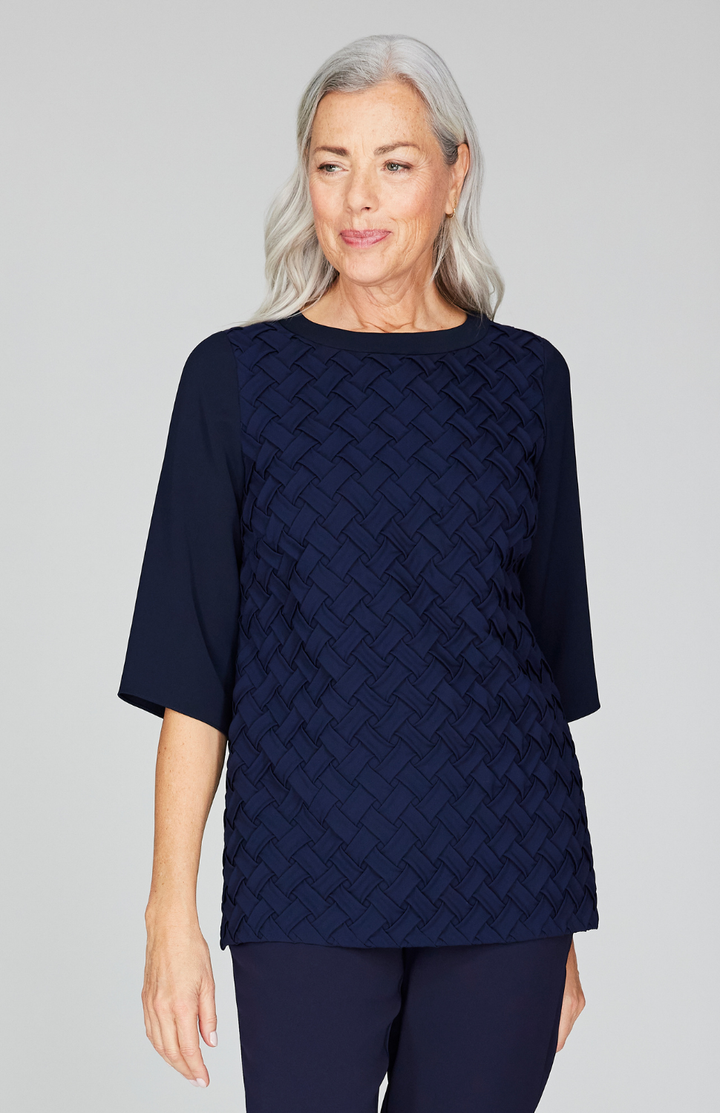 Lattice Smocking 3/4 Sleeve Blouse