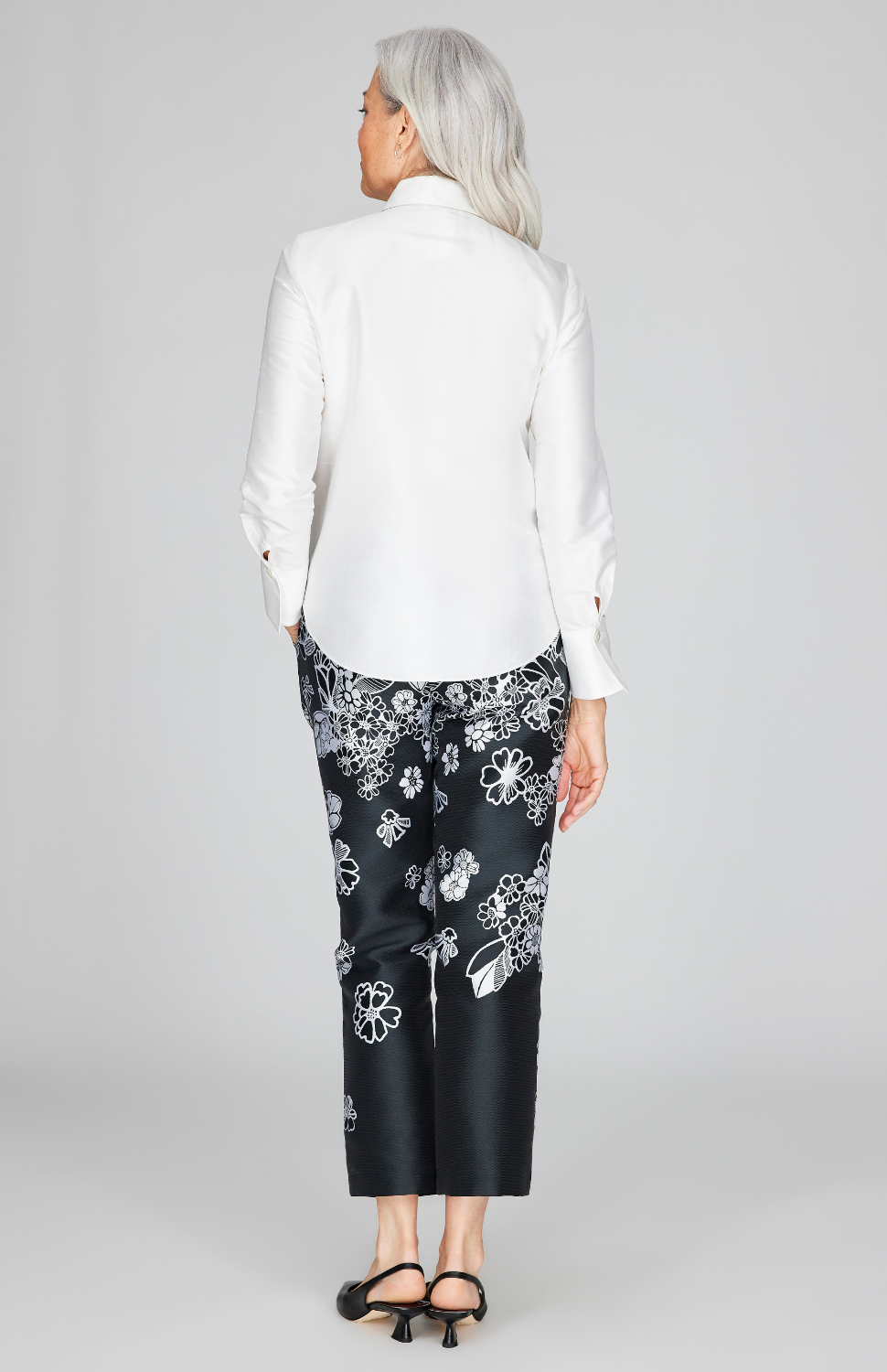 Graphic Flora Jacquard Narrow Crop Pants w/ Pockets