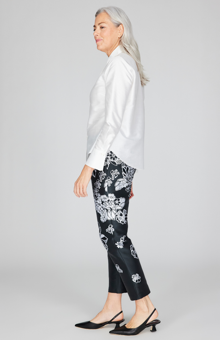 Graphic Flora Jacquard Narrow Crop Pants w/ Pockets