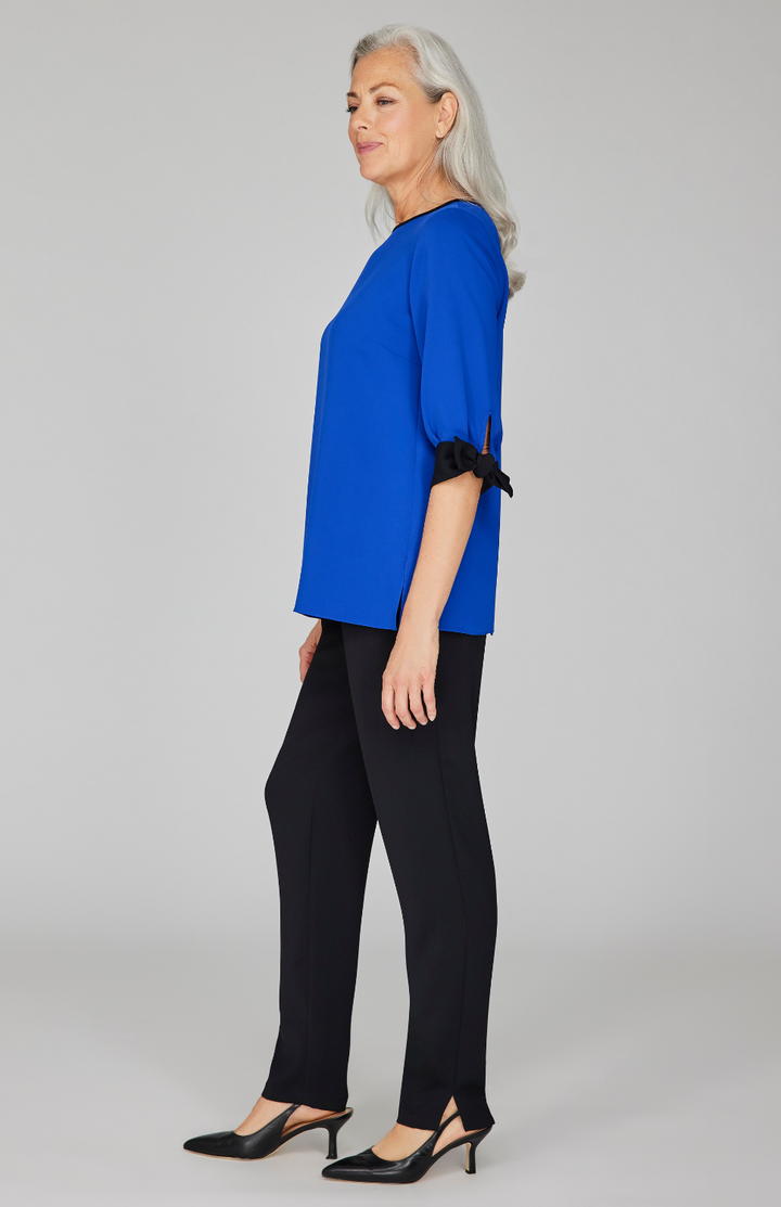 Lustrous Crepe 3/4 Sleeve Blouse with Tie Cuff