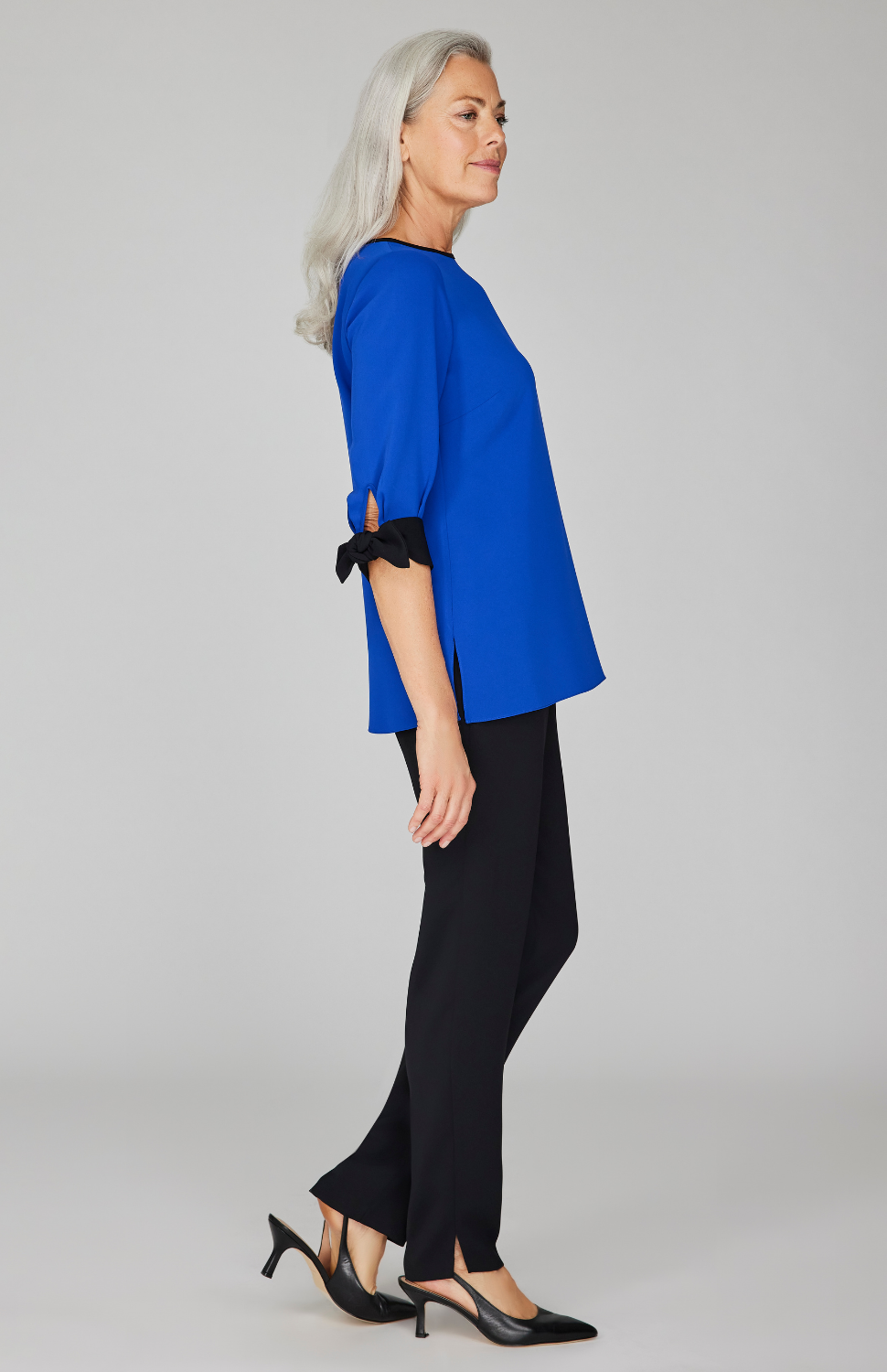 Lustrous Crepe 3/4 Sleeve Blouse with Tie Cuff