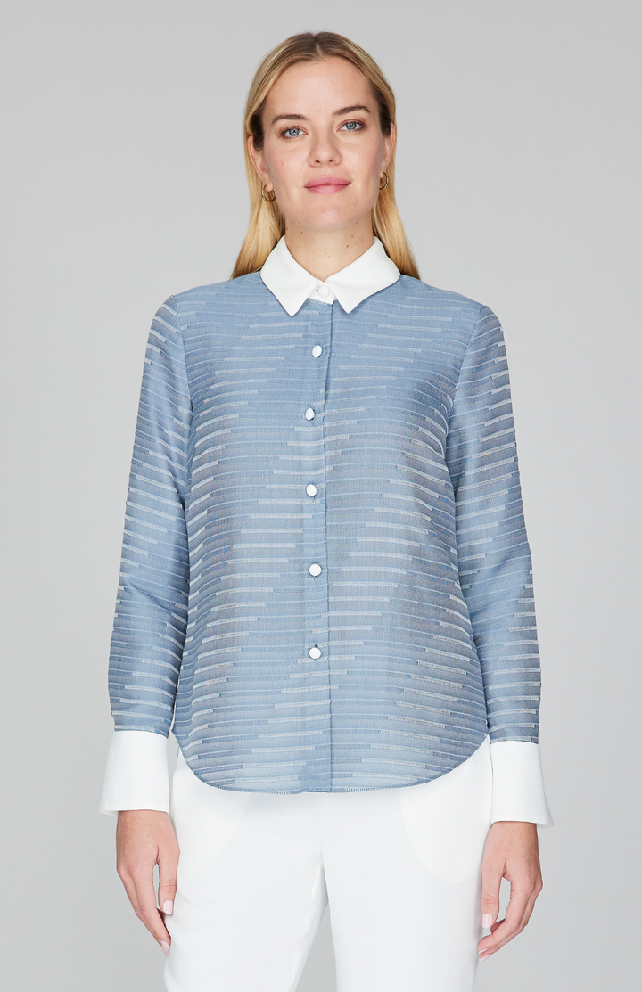 Diagonal Stripe Shirting Tailored Collared Shirt