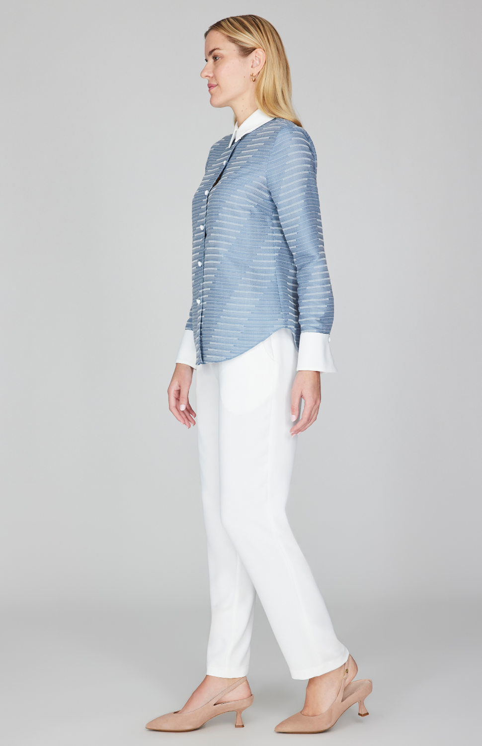 Diagonal Stripe Shirting Tailored Collared Shirt