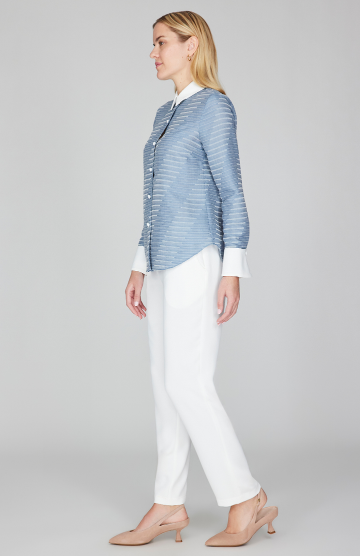 Diagonal Stripe Shirting Tailored Collared Shirt